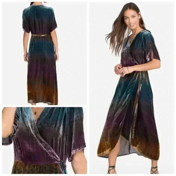 NWOT JOHNNY WAS Ombre Cheetah Print Velvet Midi Silk Wrap Dress Size XS - Picture 7 of 16